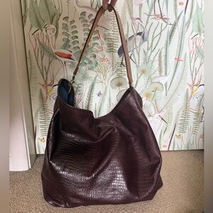 Authentic Parker Thatch XL Jane Slouch Bag Leather Croc Embossed